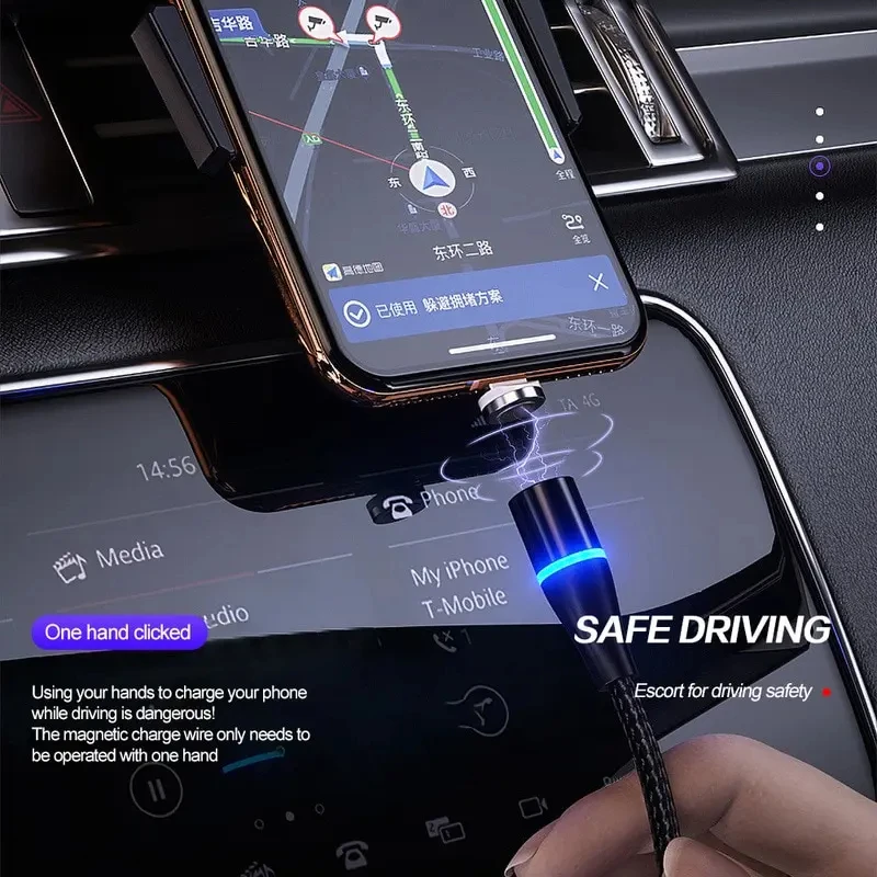 5A Super Fast Magnetizing Data Cable 3 In 1 Multi Function Mobile Phone Charging Cable For Iphone Android Huawei Typec Luminous