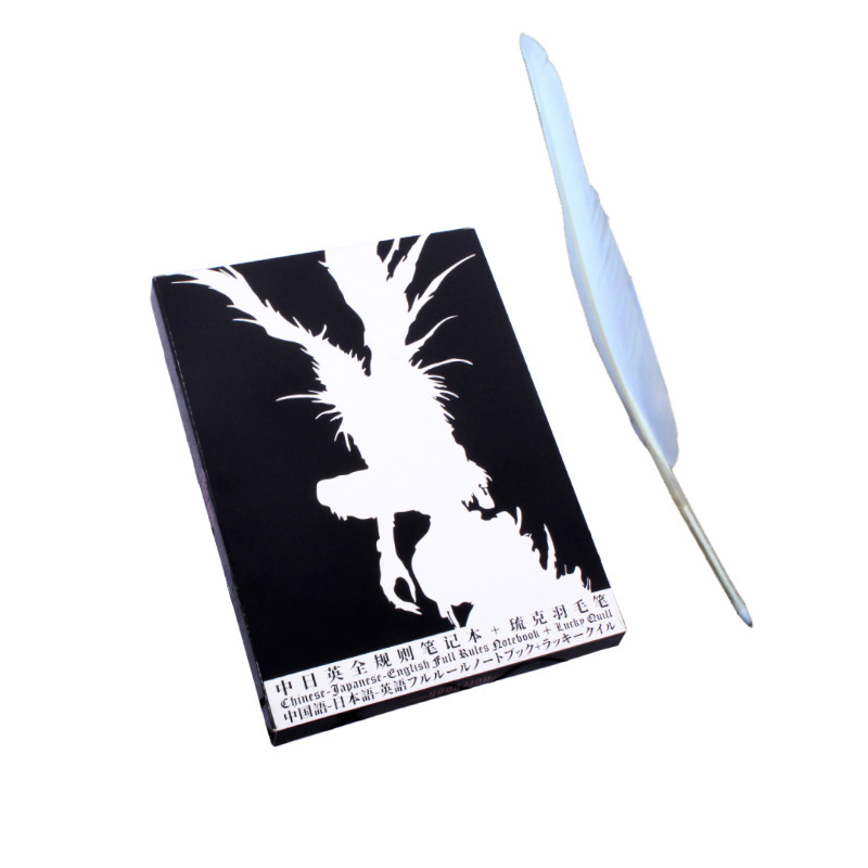 Anime Death Note Notebook Set Leather Journal and Feather Pen Animation Art Writing Journal Death Note Notepad
