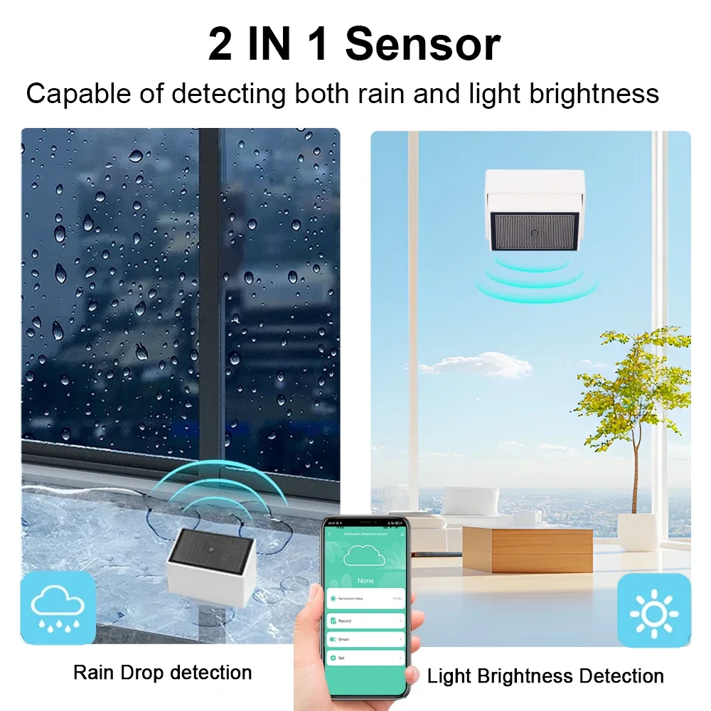Sensor de detecção de gotas de chuva tuya zigbee com detector de luz ipx4, à prova d'água, suporte para água da chuva, assistente doméstico zigbee2mqt