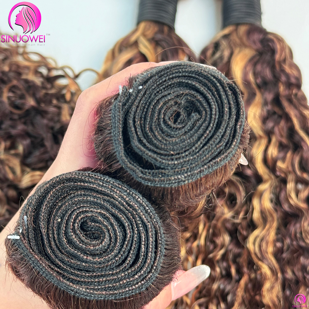 Highlight Water Wave มนุษย์ผมสานบราซิล 100% มนุษย์ผมเปียกและหยัก Double Weft Deep Curly Bundle