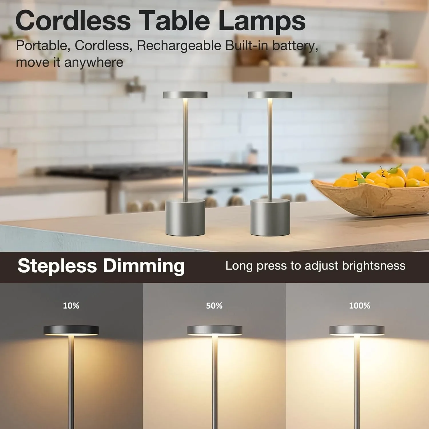 Cordless LED Table Lamp Touch Sensor Rechargeable Desktop Night Light Wireless Reading Lamp for Bedroom Hotel Bar Table Light