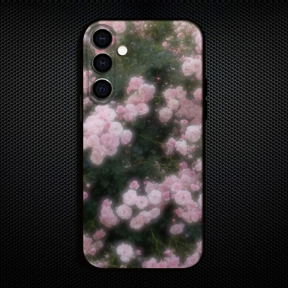 Casing Ponsel Bunga Tetesan Air untuk Samsung Galaxy A73/A72/A71/A70/A53/A52/A51/Cangkang Hitam Lembut Lainnya
