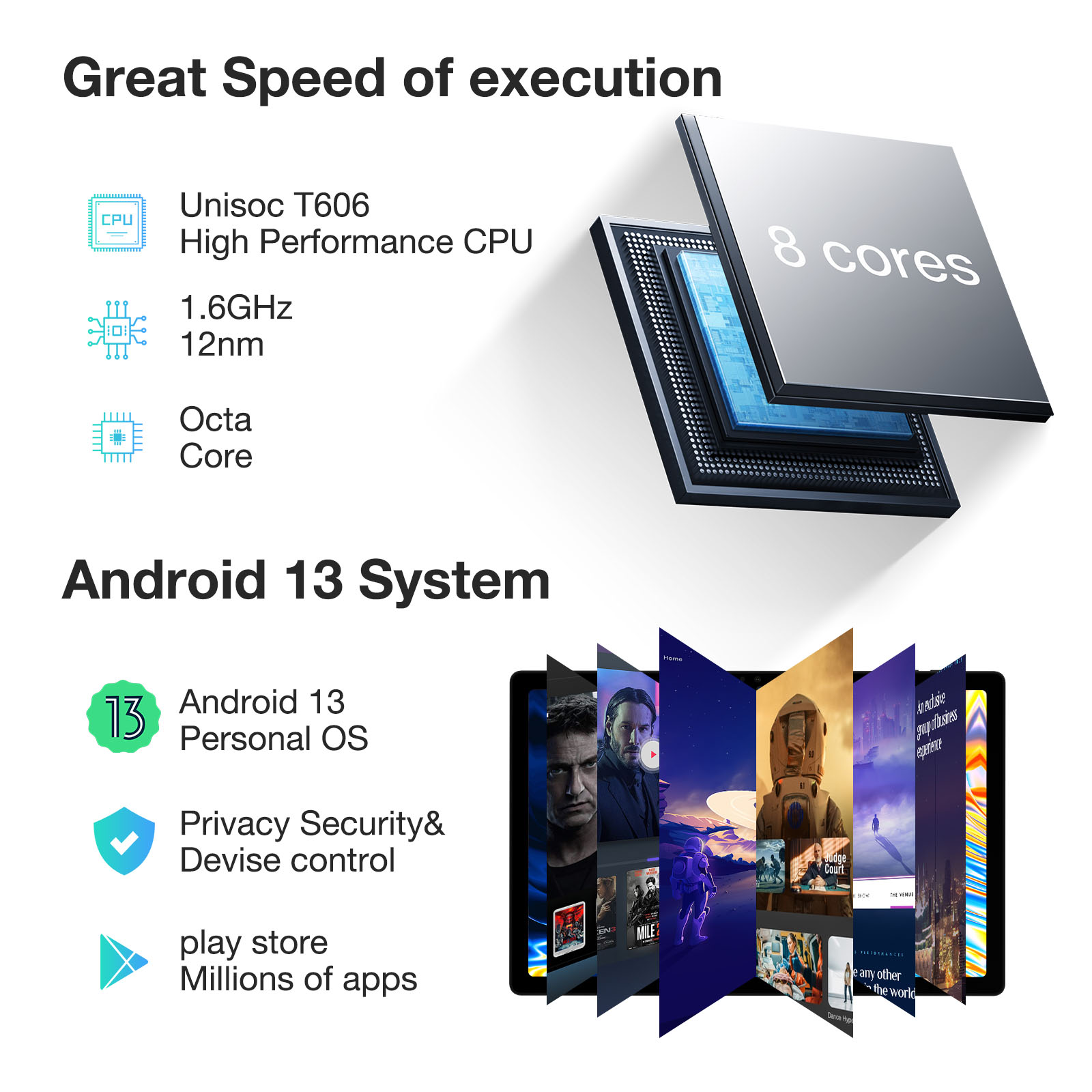 DOOGEE T10PLUS Android Tablet 13 Tablet PC 10,51 Zoll Bildschirm 2K Octa-Core 8 GB RAM + 256 GB ROM 8250 mAh Akku Tablet