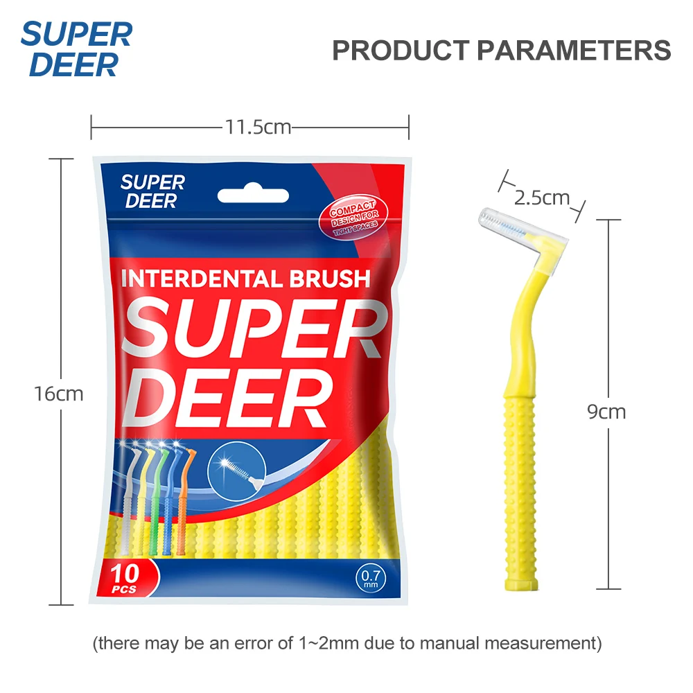 Super Deer 0.7mm L-type Interdental Brush Soft Bristle Interdental Tooth brushes Clean Between Teeth For Orthodonotics