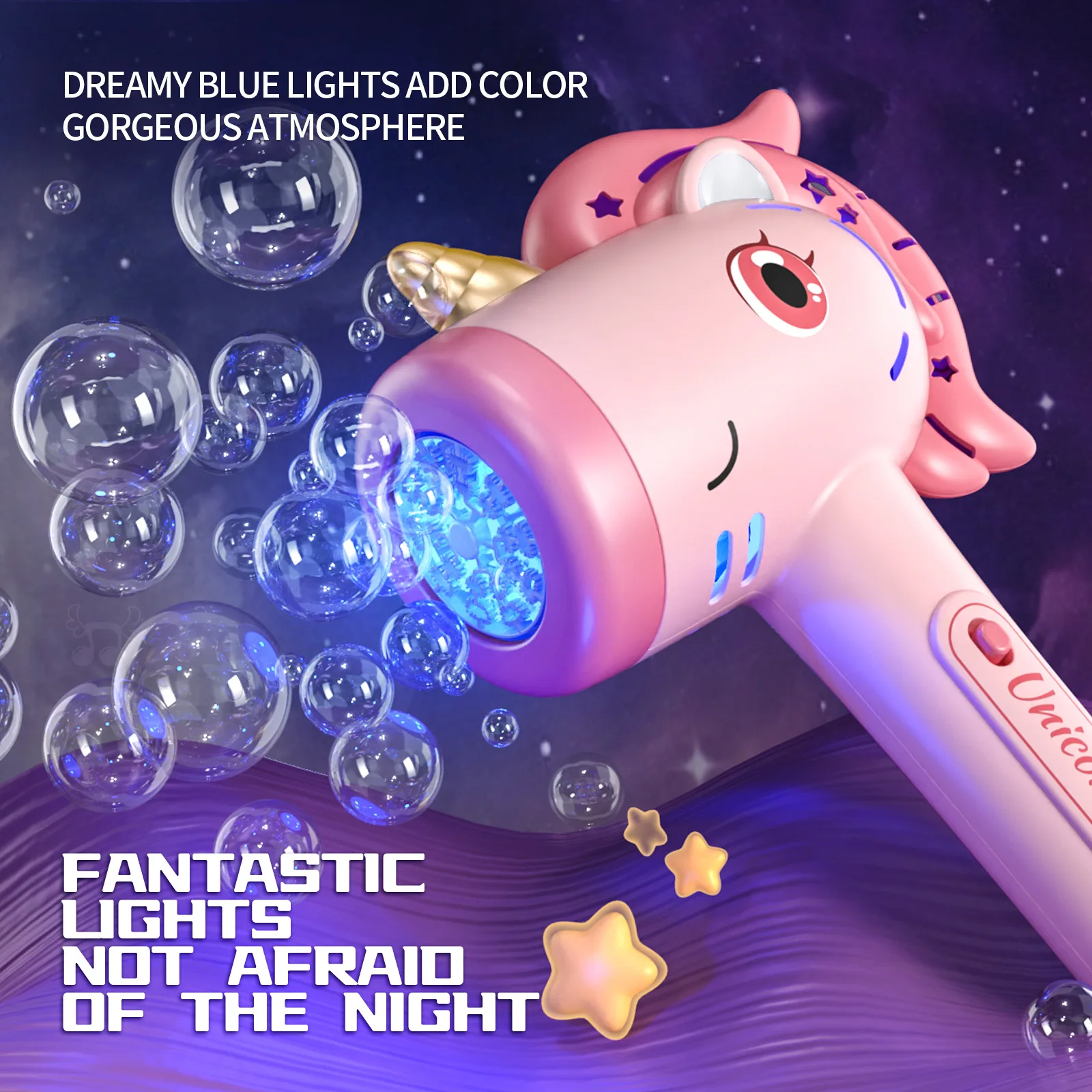 Automatic Bubble Maker Blower Toys with Light For Summer Outdoor Party Gift Bubble Machine Wand for Toddler Unicorn Magic Stick