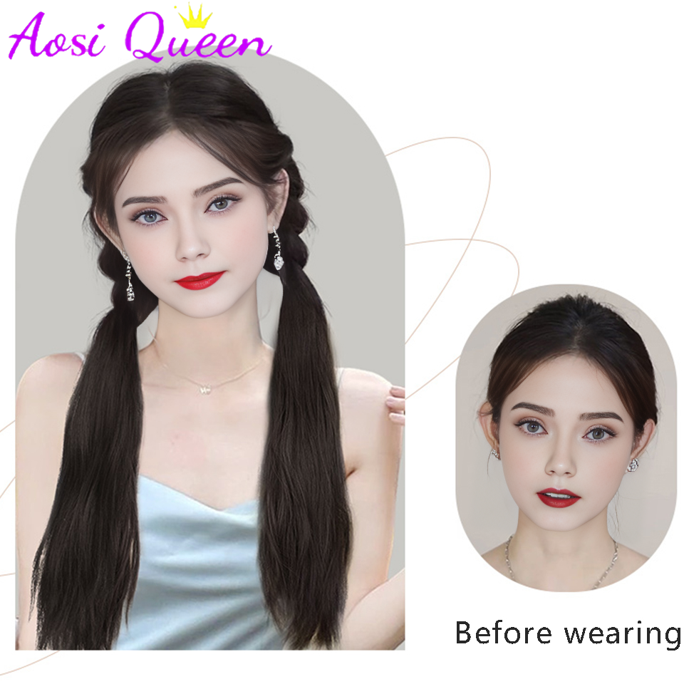 Aosi-合成ポニーテールウィッグ,伸縮性のあるバンドとダブルポニーテールウィッグを備えたヘアカーリー