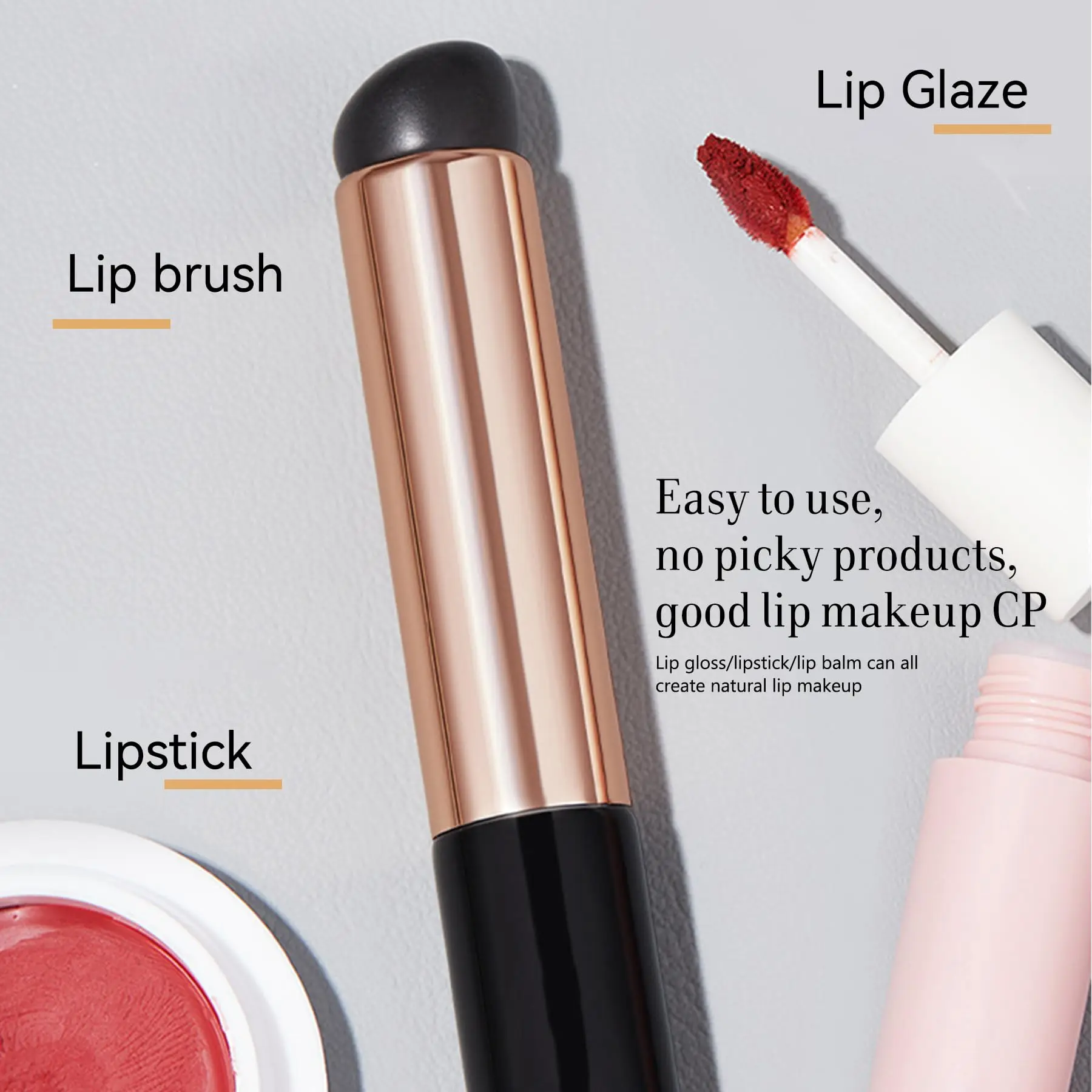 Pincel de labios de silicona, aplicador de pinceles de labios de cabeza redonda con cubierta para corrector de bálsamo de brillo de lápiz labial