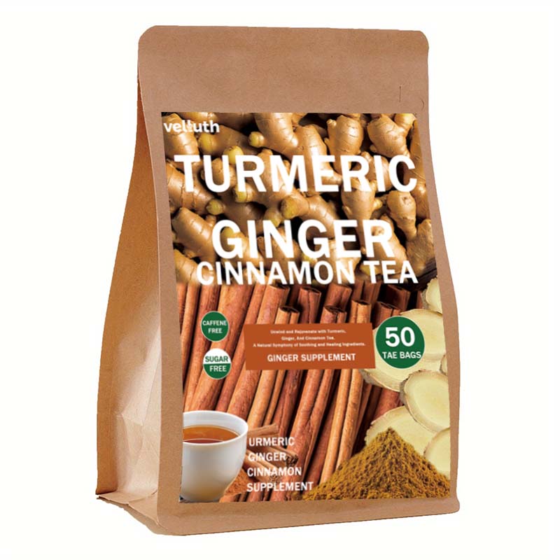 Turmeric Ginger Tea Natural Herbal, No Additives, No Caffeine, No Sugar, 25 Bags, 50 Bags