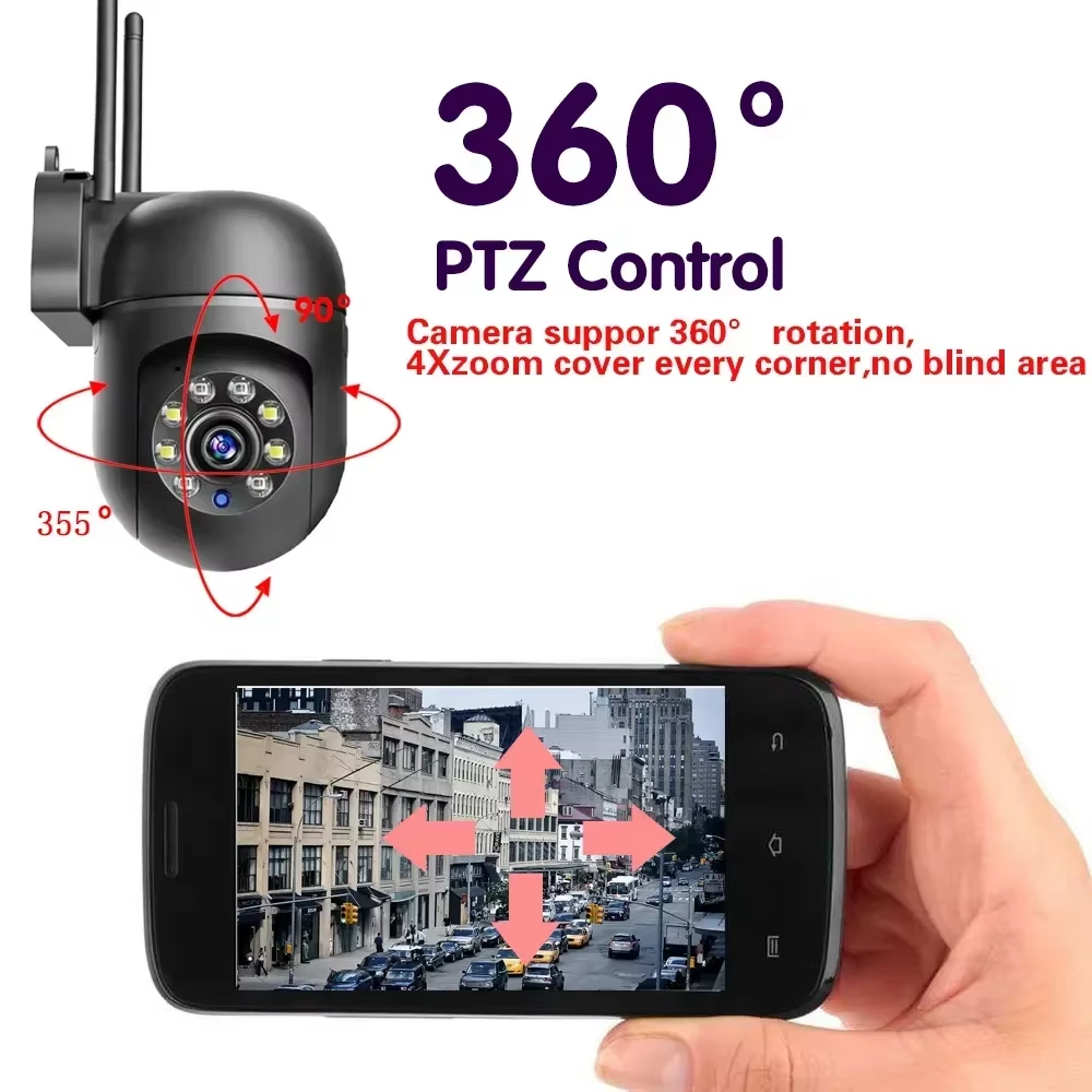 Câmera de segurança PTZ de rastreamento automático 2K 4MP, câmera IP externa WiFi 2.4G com áudio bidirecional, visão noturna, detecção de movimento inteligente,