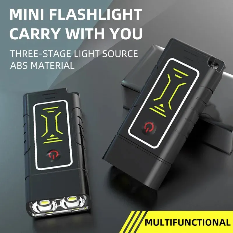 Linterna LED de doble núcleo impermeable, ligera, recargable, Luz fuerte para acampar al aire libre, llavero portátil de largo alcance