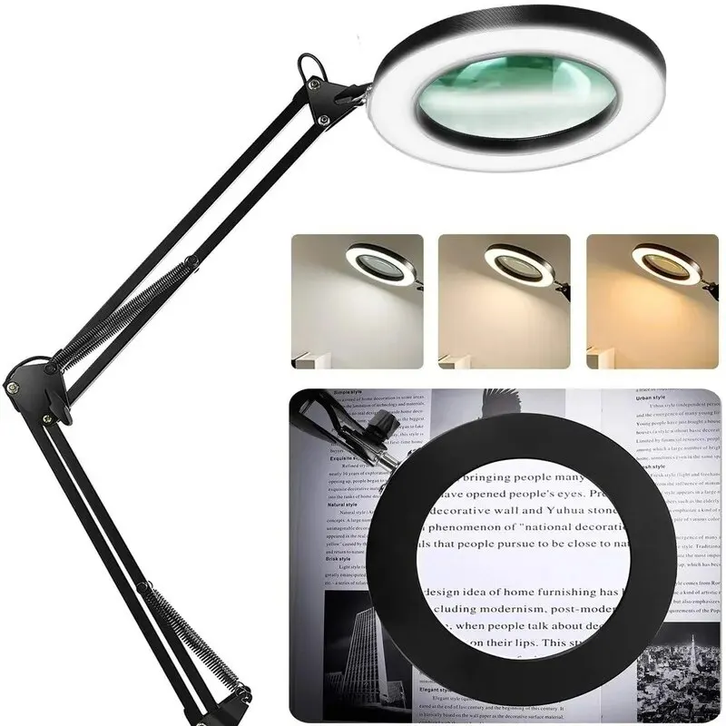 Lupa LED de 3 colores 72LED 8X/10X nueva lupa iluminada USB para reparación de soldador/lámpara de mesa/belleza para el cuidado de la piel