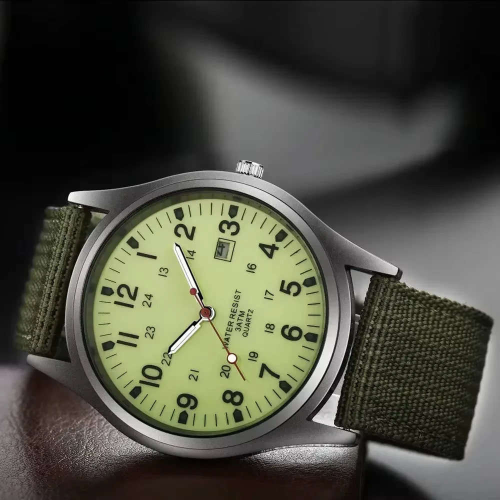Relojes para hombre, reloj con manecillas luminosas, reloj de pulsera de cuarzo con fecha deportiva militar de lujo, reloj informal de nailon para hombre, reloj Masculino