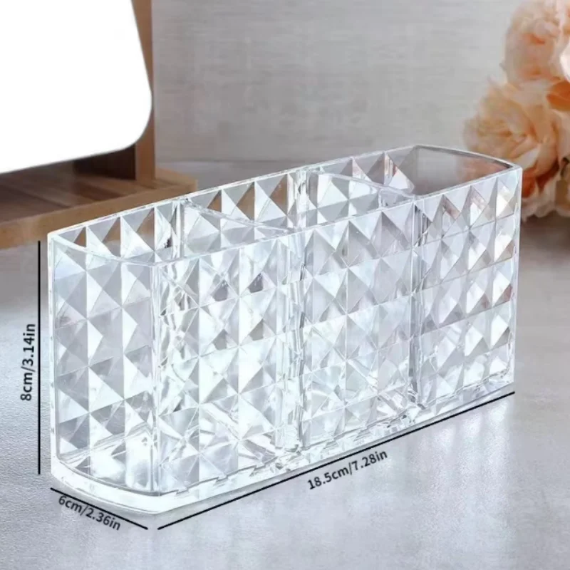 Drill pattern three compartments makeup brush organizer acrylic transparent pencil holder desktop eyebrow pencil lipstick storag