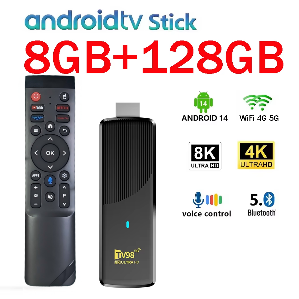 TV98 ATV X9 TV Stick 8 ГБ 128 ГБ Android 14.0 Allwinner H313 Quad Core Wi-Fi 4G 5G BT5.0 Голосовой помощник HD 4K 8K iptv