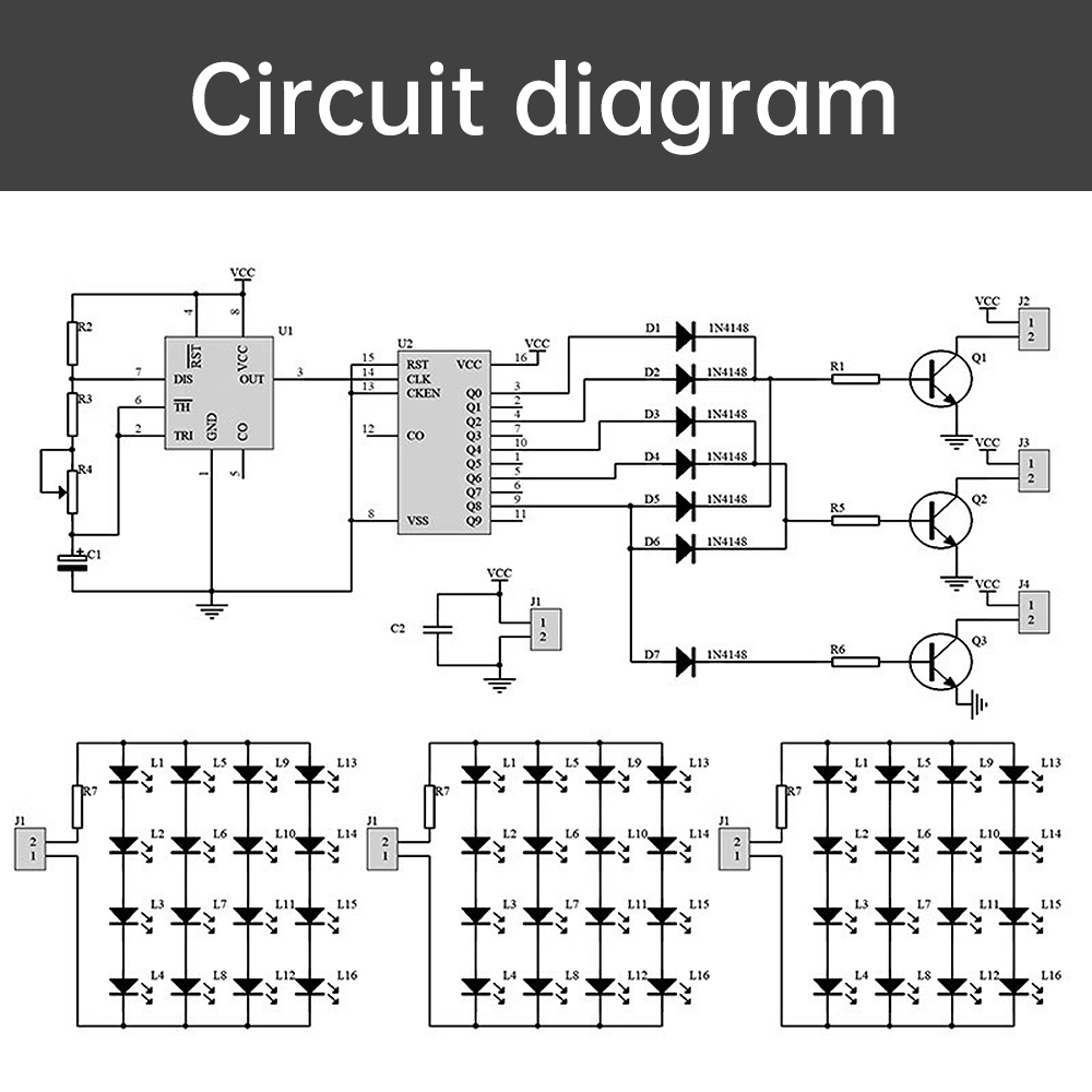 CD4017+NE555 Red White Blue LED Water Light Production DIY Kit Welding Learning Electronic Module Spare Parts TJ-56-715 DC 12V