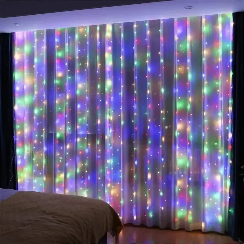Cortina de 3/4/6m, 100/600LED, guirnalda de luces LED, adorno USB, Control remoto, guirnalda de luces, decoración navideña, dormitorio y hogar