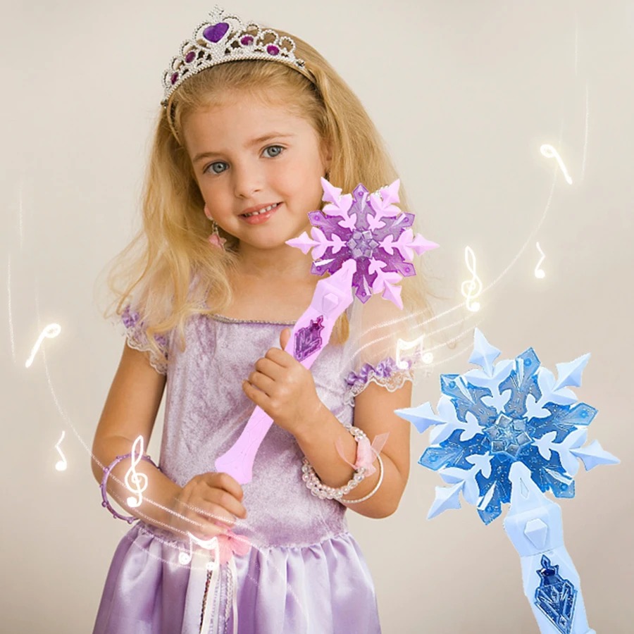 1pcs Children'S Magic Wand Toy For Daughter Christmas Birthday New Year'S Gift, Electric Luminous Music Princess Cane Xmas Dress