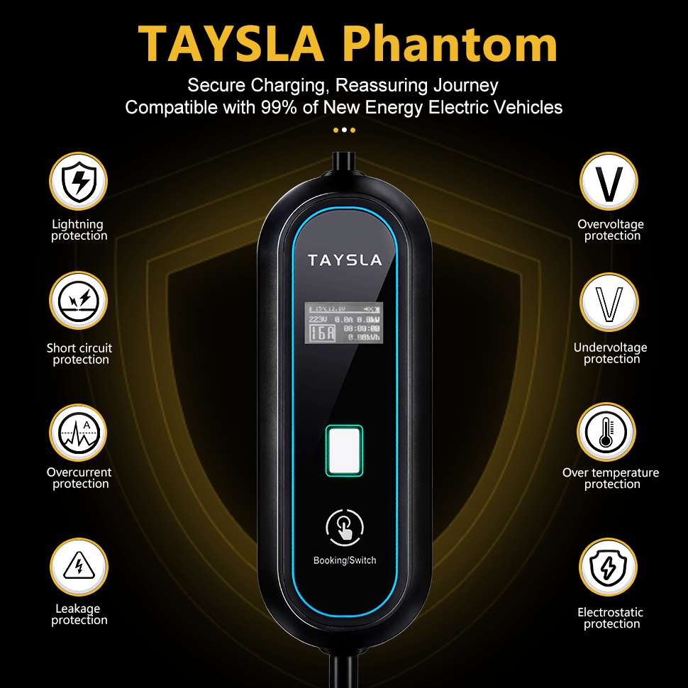 TAYSLA 電気自動車充電器 3.5kW 16A タイプ 2 ポータブル EV 充電器タイプ 1 80V-260V EU プラグ充電ケーブル電気自動車用