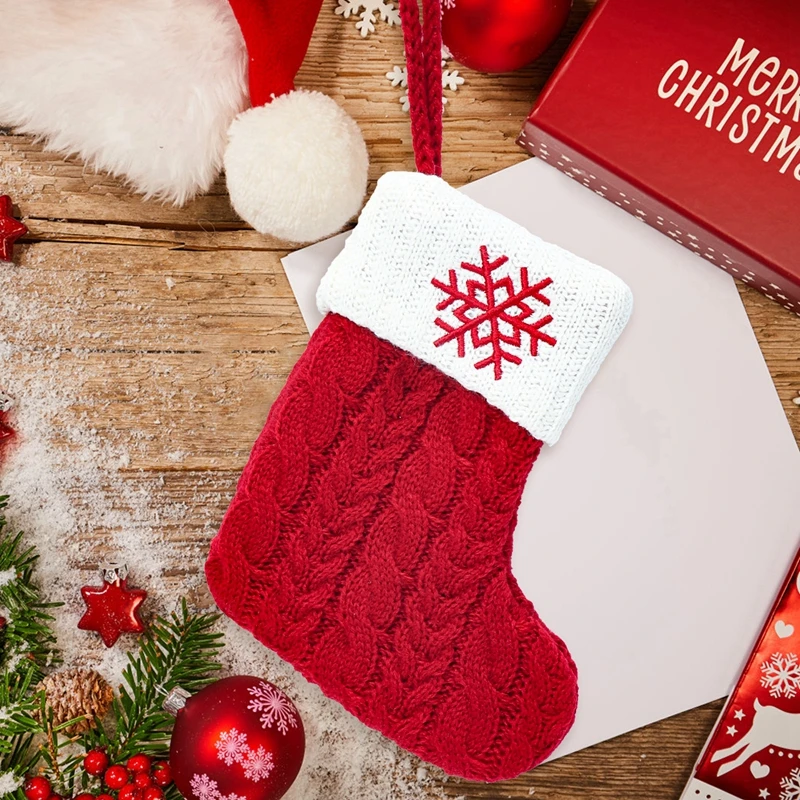 Calcetines navideños tejidos copo de nieve medias con letras decoración navideña 2025 para el hogar adorno de árbol de Navidad regalo Navidad Natal 2026