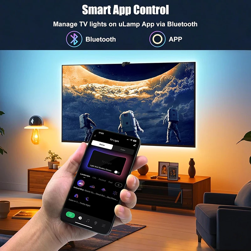 Tira de luces LED con retroiluminación de sincronización de TV, cinta de diodo de cinta Flexible USB con Sensor de captura de Color RGBIC, Control por aplicación remota Bluetooth