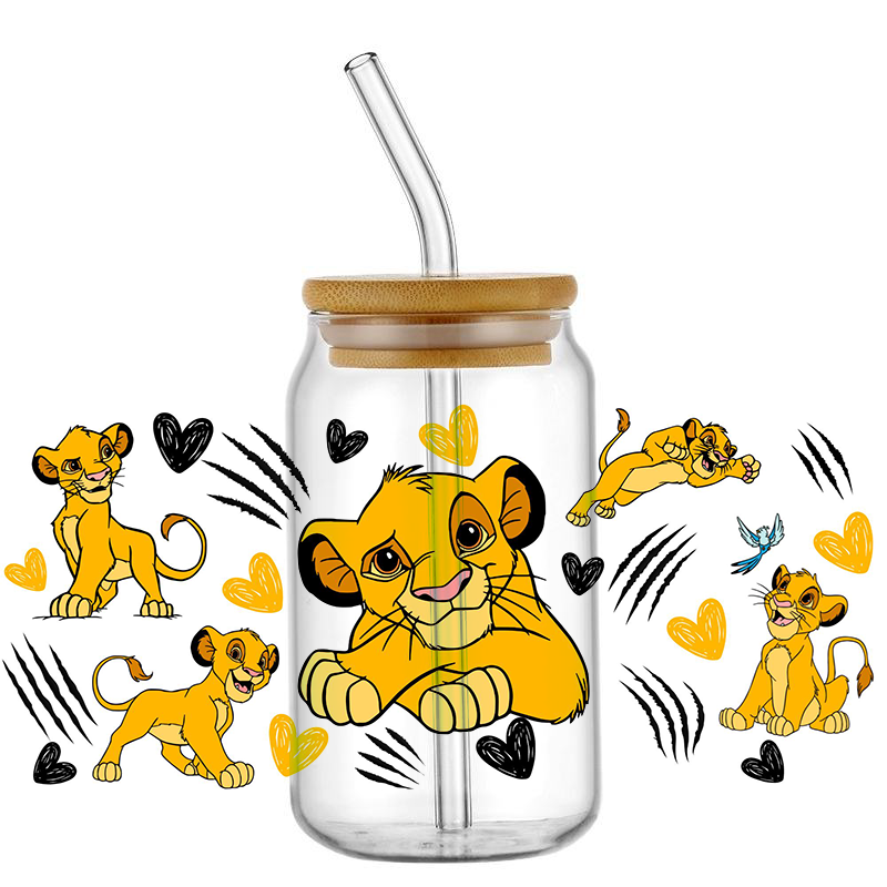 Miniso 3D การ์ตูน 16oz Libbey UV DTF ถ้วยห่อ Lion King โอนสติกเกอร์ DIY แก้วที่กําหนดเองป้ายทนทานสติกเกอร์กันน้ํา