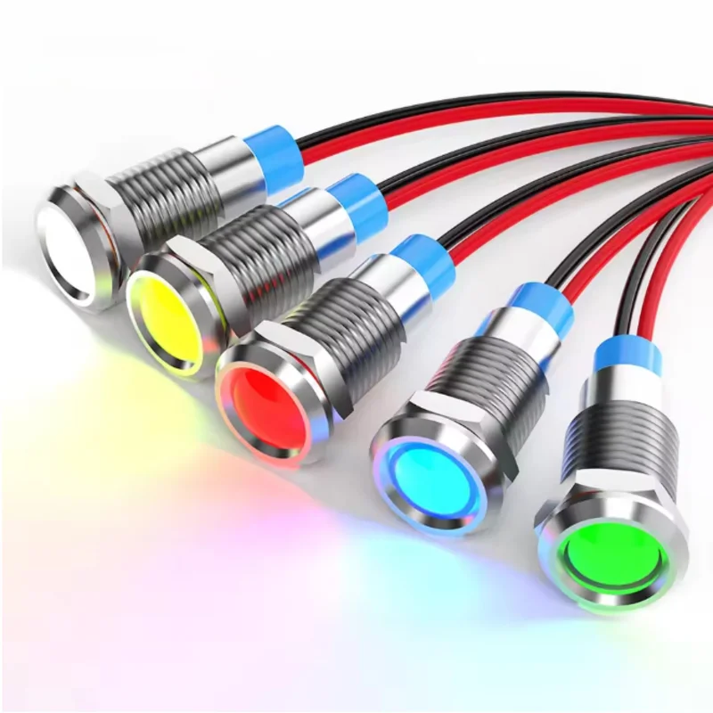 6mm LED wodoodporny metalowy wskaźnik świetlny sygnał świetlny z przewodem 6V -12V -24V 24V 220V czerwony/żółty/niebieski/zielony/biały metalowy przycisk
