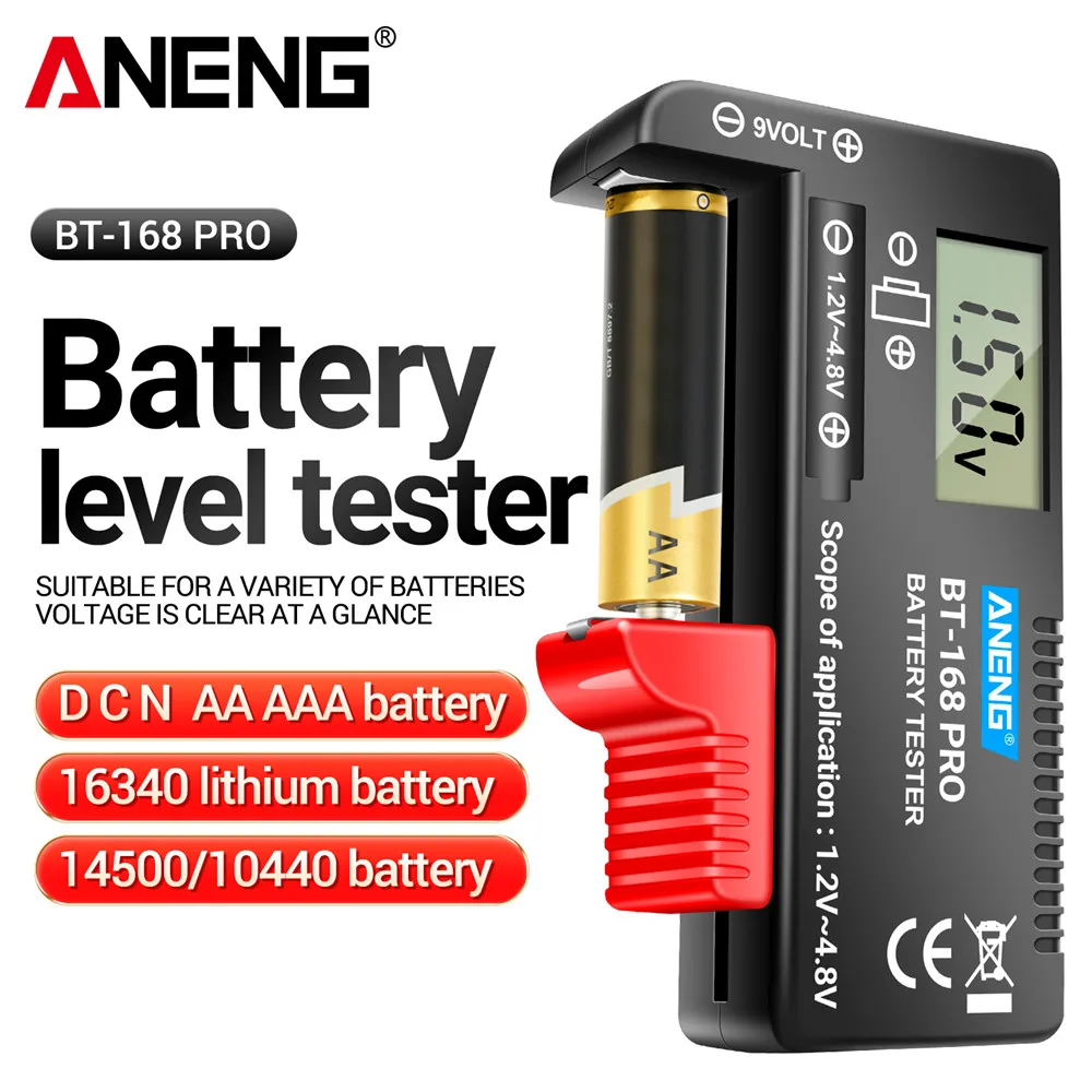 เครื่องทดสอบความจุแบตเตอรี่ลิเธียมอเนกประสงค์ ANENG BT-168 PRO หน้าจอแสดงผลดิจิตอล เครื่องวิเคราะห์โหลดแบบตารางตาข่าย สำหรับแบตเตอรี่ AAA AA และแบตเตอรี่แบบกระดุม