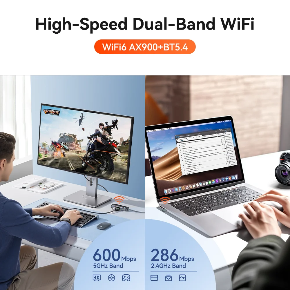 900Mbps USB WiFi Bluetooth Adapter 2 IN 1 Dual Band 2.4G/5GHz Wi-Fi Dongle High-Speed Wireless Network Card Receiver PC Laptop