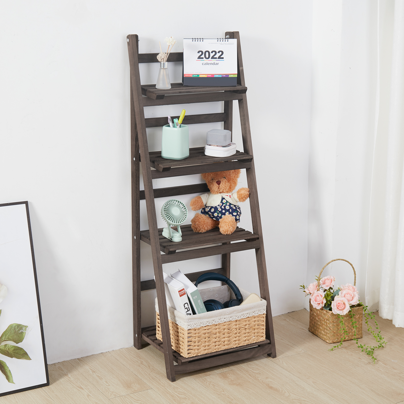 Espositore per fiori a 4 livelli espositore per fiori pieghevole in legno scaffale per libri scaffali per libri Indoor Outdoor