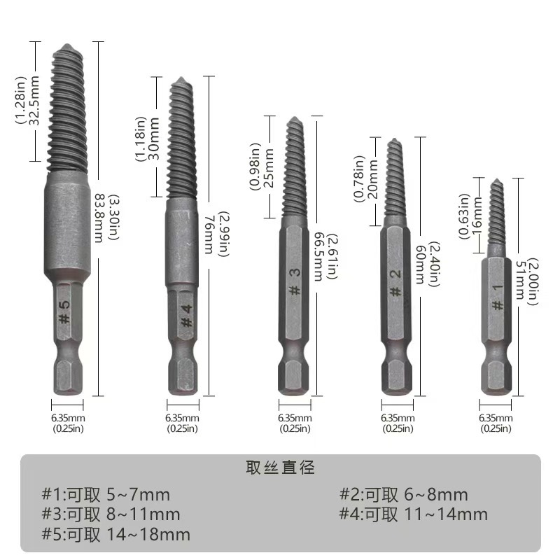 Vástago Hexagonal, Extractor de tornillos de cabeza rota, destornillador de cabeza rota para quitar, juego de herramientas de taladro eléctrico, 10 Uds.
