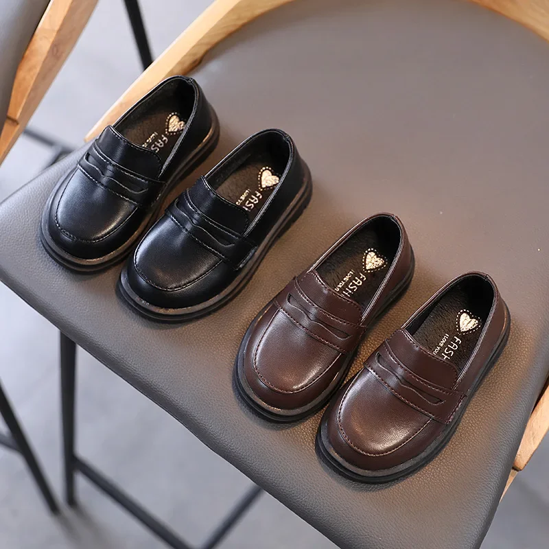 Crianças sapatos de couro para meninos meninas crianças mocassins deslizamento-on escola apartamentos tênis casuais para casamento ocasiões formais festa 21-36