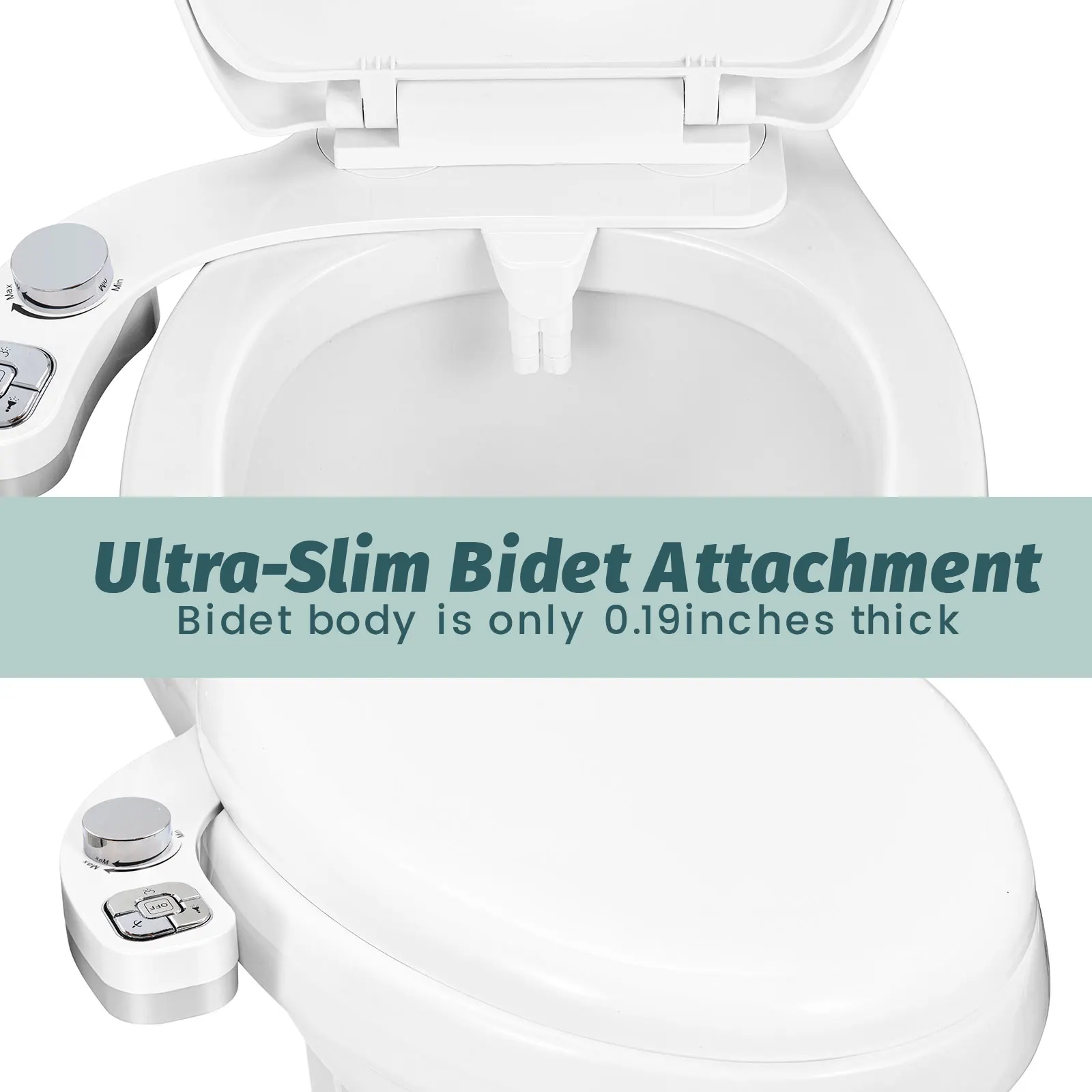 SAMODRA Knopf-Bidet – nicht elektrisch, selbstreinigende Doppeldüse (vorne und hintere Waschung), Süßwasser-Bidet, Toilettensitzaufsatz