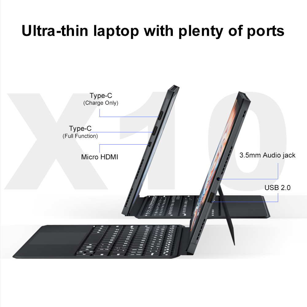Portátil Ninkear X10 2 en 1, IPS Intel Core m3-8100Y de 10,1 pulgadas, 12 GB de RAM, 256 GB SSD, teclado retroiluminado magnético Windows 11 Pogo Pin