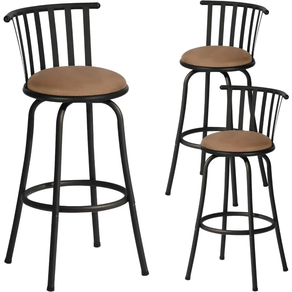 Bar stools Set of 3, Country Style Bars Chairs w/Back and Footrest Swivel Counter Height Bars Stoolss for Kitchen, Bar Stools