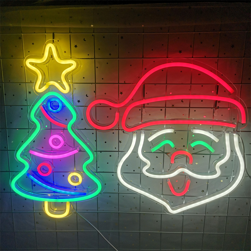 Weihnachtsdekoration LED Neon Schild Licht Hirschkopf LED Lampe Weihnachtsmütze Elch Baum Schneeflocke Dekor Zimmer Wand Schaufenster Hängen