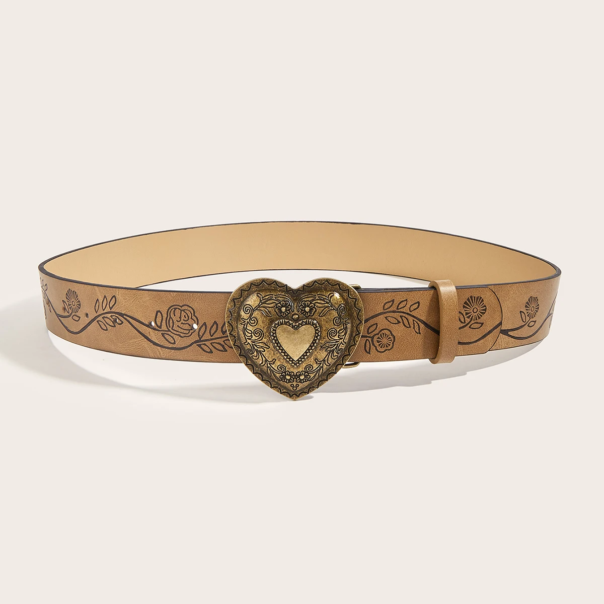 Cinturón de PU con hebilla de amor Retro, moda de ocio, adecuado para desplazamientos diarios