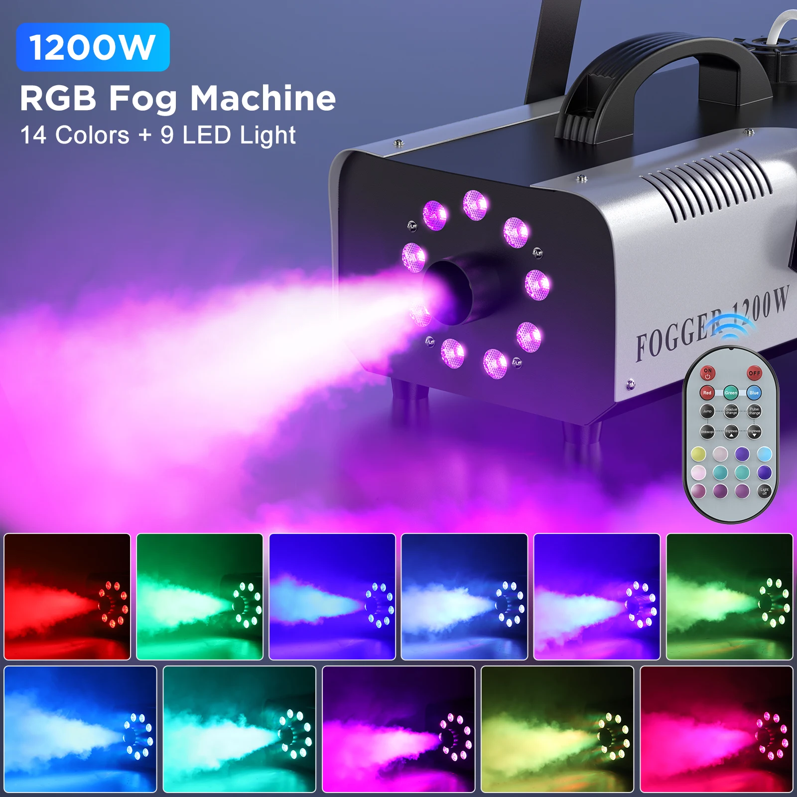 U`King Upgrade 1200W Smoke Machine With 9PCS RGB 3IN1 LEDs Colorful Spray Fog Machine Stage Equipment For Wedding Party Banquet