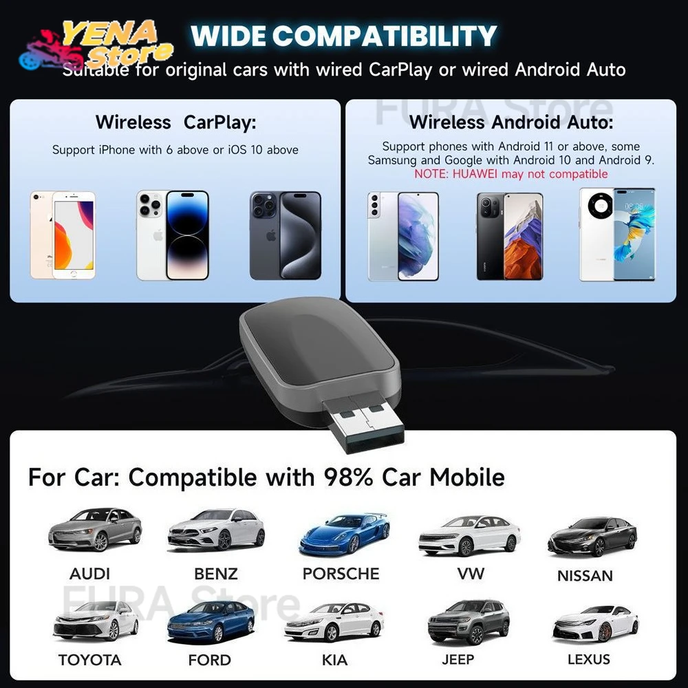 Adaptor CarPlay berkabel 2-in-1 ke nirkabel dan konektivitas plug-and-play adaptor nirkabel Android Auto