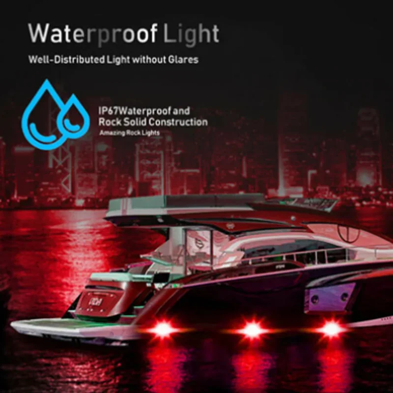 ボートまたはプール用の4つのライトユニット,外部制御付きボートライト,防水,12V,収納付き,埋め込み式トレーラー用