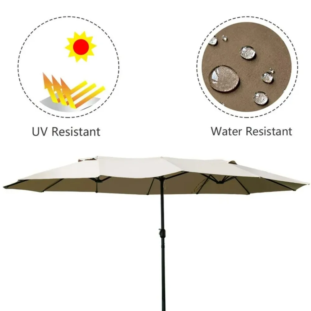 15ft Outdoor Parasol, Double Sided Double Patio Umbrella with Crank Handle, Beige