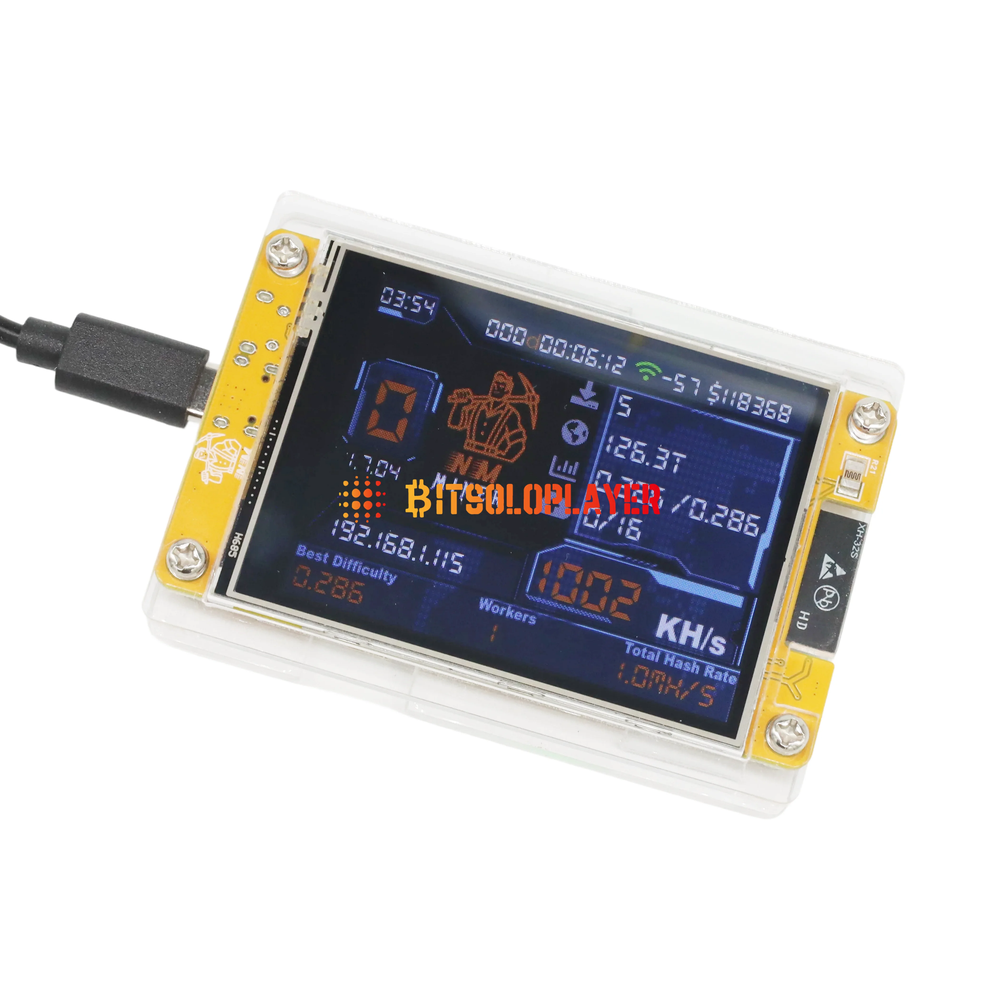 NerdMiner NMminer V2 1010 Kh/s Bitcoin Solo Miner Minerador de criptomoeda com display inteligente de 2,8 polegadas