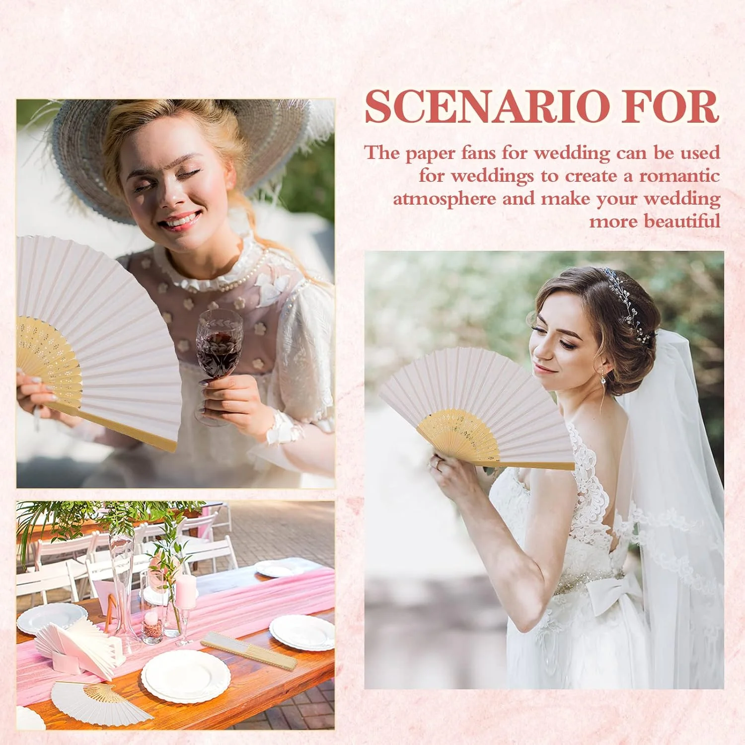 1-50PCS Papier Bamboe Opvouwbare Handventilator Bruiloft Gepersonaliseerde Fans Party Decor Art Craft DIY Opvouwbare ventilator voor Bruiloft Decor