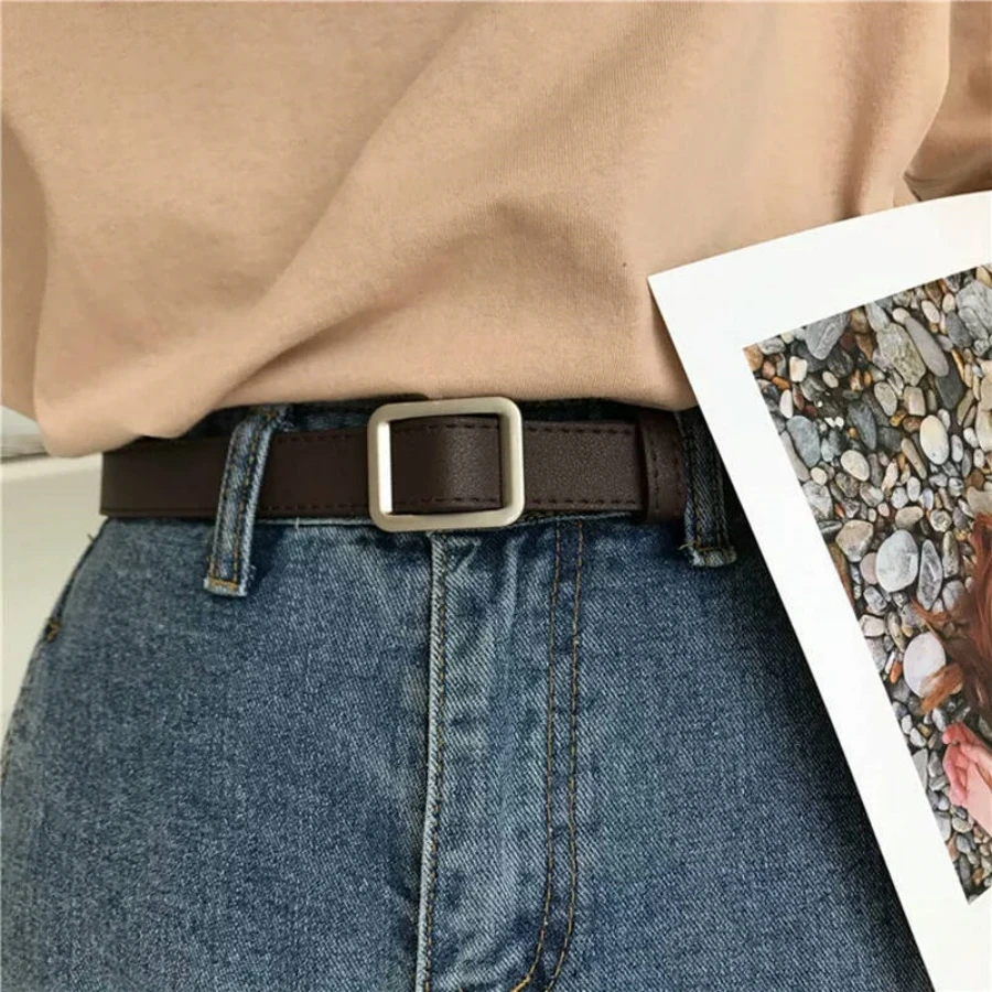 PU Leder Gürtel Für Frauen Quadratische Schnalle Pin Schnalle Jeans Schwarz Gürtel Chic Luxus Marke Damen Vintage Strap Weiblichen Bund