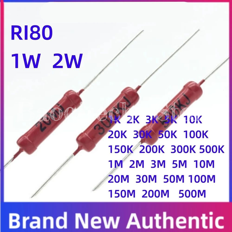 10PCS RI80 Hochspannungswiderstand 1W 2W 5W 1M 30M 40M 50M 5K 10K 300K Ohmischer Dickschichtwiderstand
