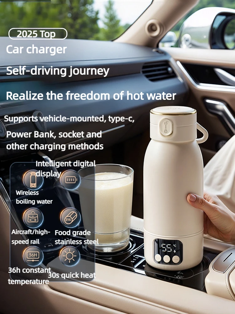 17400mAH 500ML Boiling to 35℃  to 100℃ Wireless Portable Electric Kettle Type C Chargeable Heating Insulation Kettle Milk Bottle