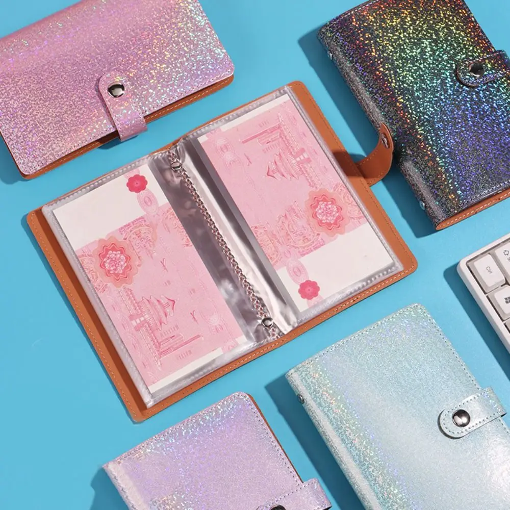 50Sheets Saving Money Binder Bling Shiny PU Leather Envelopes Saving Challenges Refillable Portable Account Book 50 Sheets