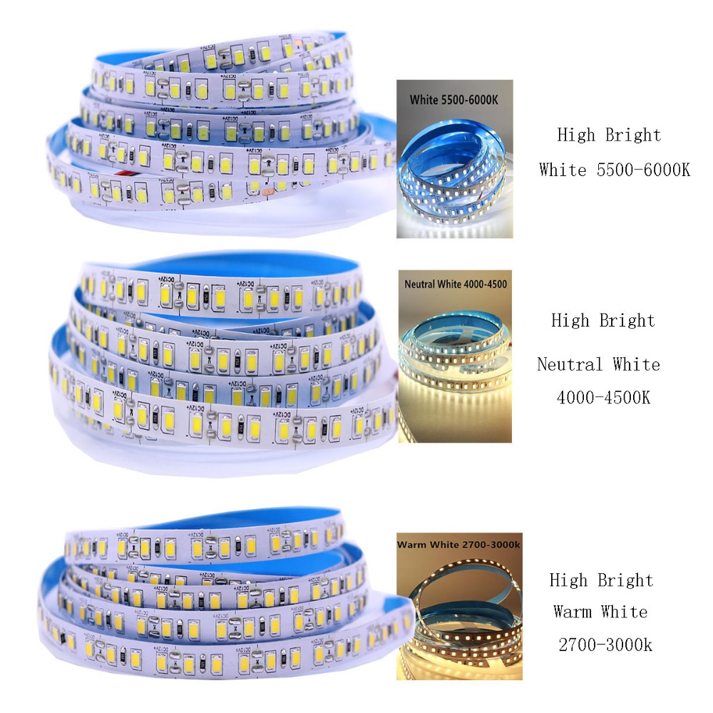 5V 12V 24V 5M 2835 3528 SMD 120leds/m 600Leds/5m 4000K blanco neutro blanco cálido tira de LED Flexible iluminación de cinta no impermeable