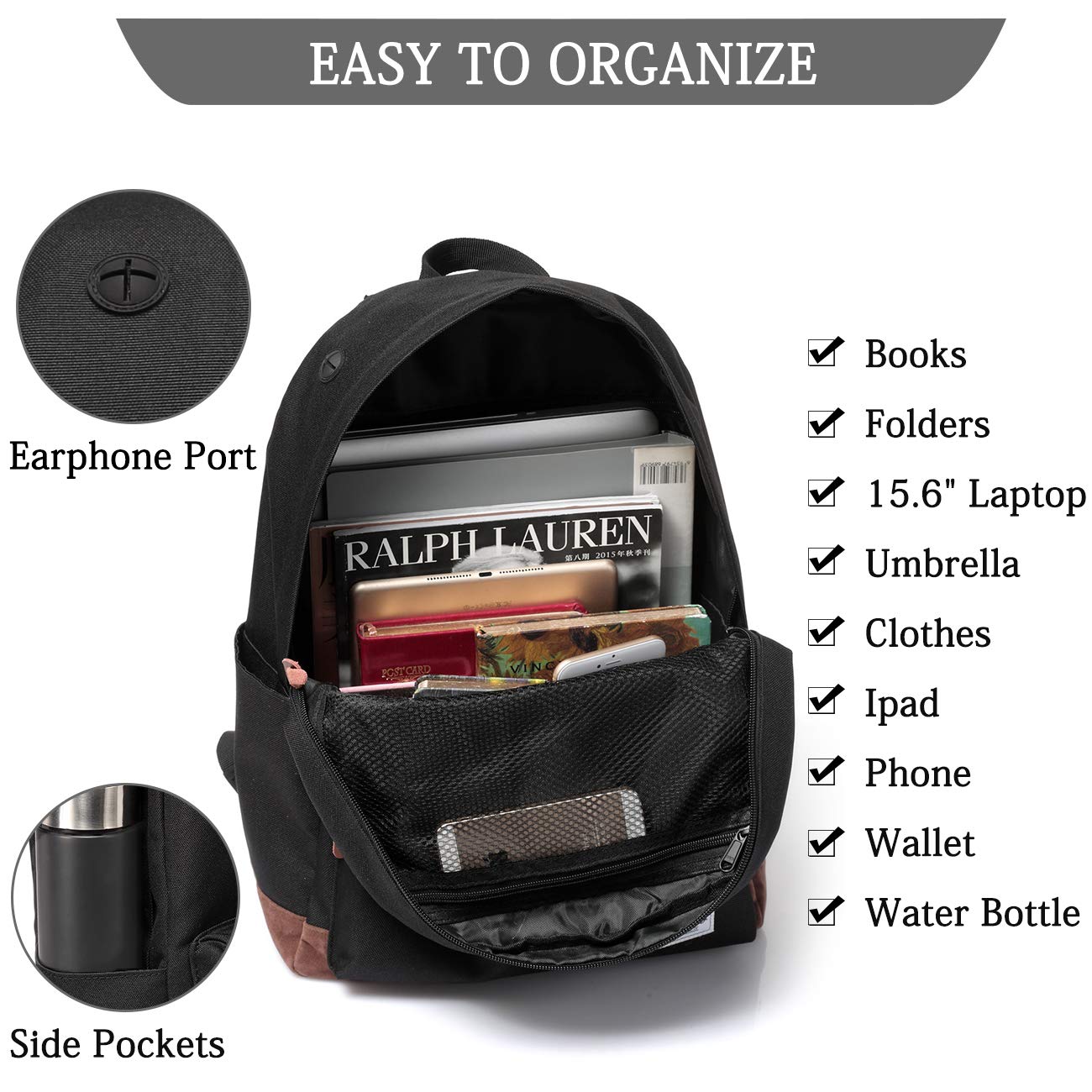 Backpack for Men Women,VASCHY Classic Water-resistant Lightweight Travel School Backpack Casual Daypack