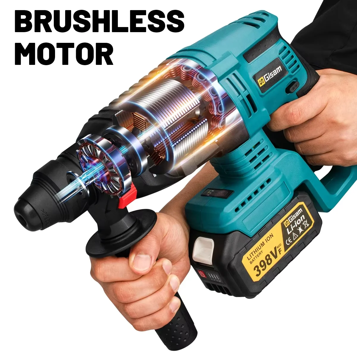 Gisam 26mm Brushless Electric Hammer Multifunctional Rotary Drill Hammer Cordless Rechargeable Power Tool For Makita 18V Battery