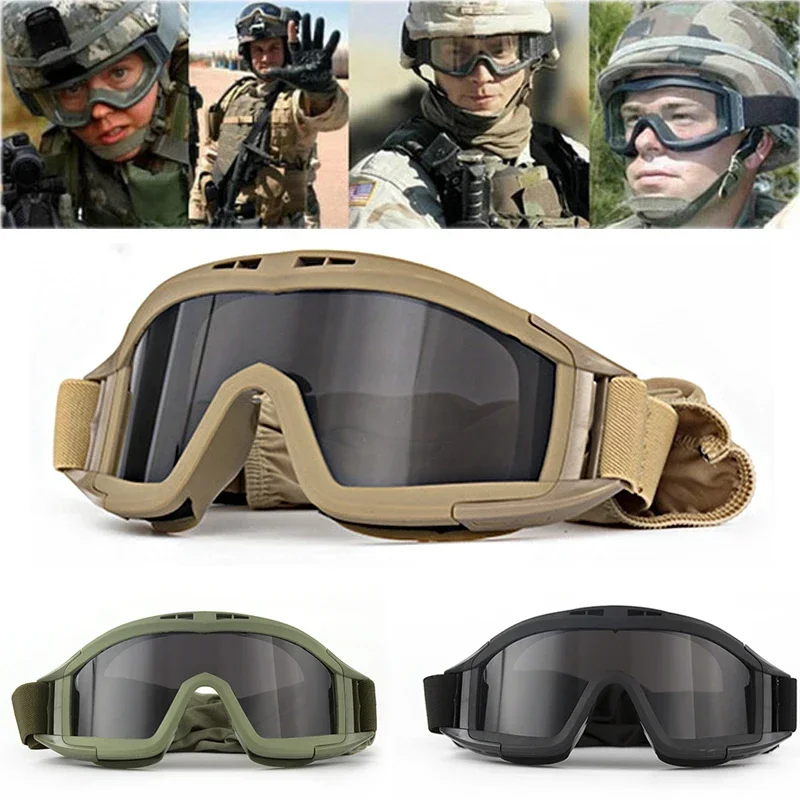 Nuevas gafas tácticas Airsoft, 3 lentes, a prueba de viento, a prueba de polvo, para disparar, Motocross, motocicleta, gafas de montañismo, protección segura CS